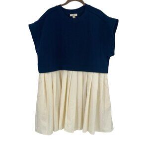 Entro Size Small Blue Textured Pullover Mini Pleated Sweatshirt Tiered Dress NWT